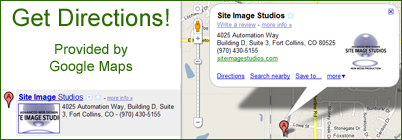Google Maps - Directions to Site Image Studios in Fort Collins