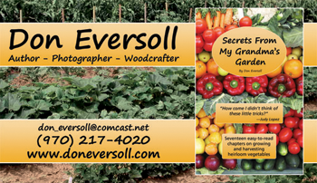 Don Eversoll: Secrets From My Grandma's Garden - Business Card and Book Cover